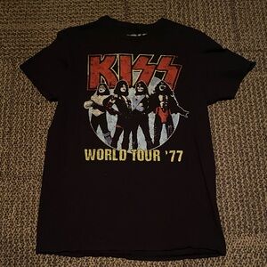 Kiss Black Tee with Bold World Tour '77 Graphic